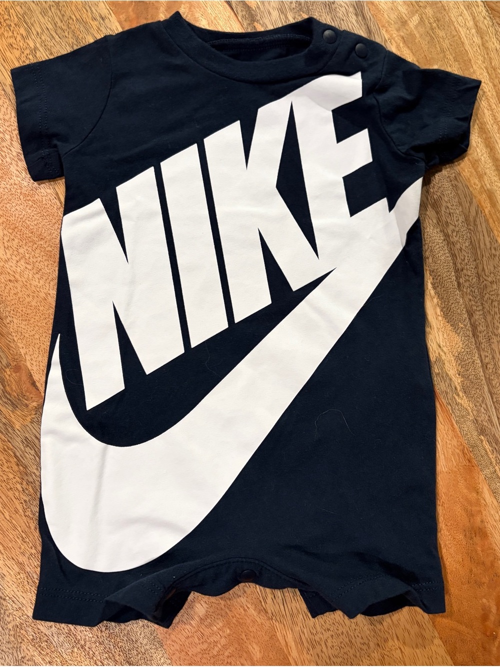 Nike Navy Blue and White Bold Logo Short Sleeve Romper